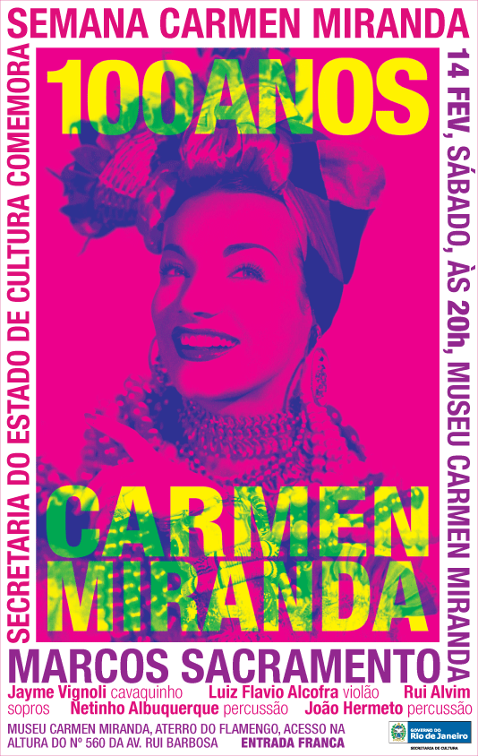 Cartaz do show de Marcos Sacramento na Semana Carmen Miranda