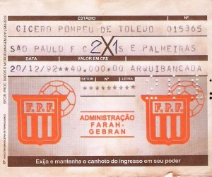 Canhoto de bilhete da final do Paulistão 92