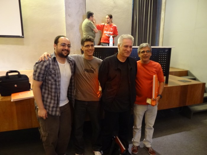 Os palestrantes (oops): o são-paulino Michael Serra, o flamenguista Antonio Carlos Meninéa, o consultor Max Gehringer e o jornalista André Ribeiro, autor da biografia de Leônidas